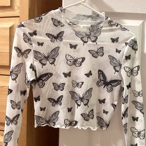 Butterfly Mesh Long sleeve Crop Top